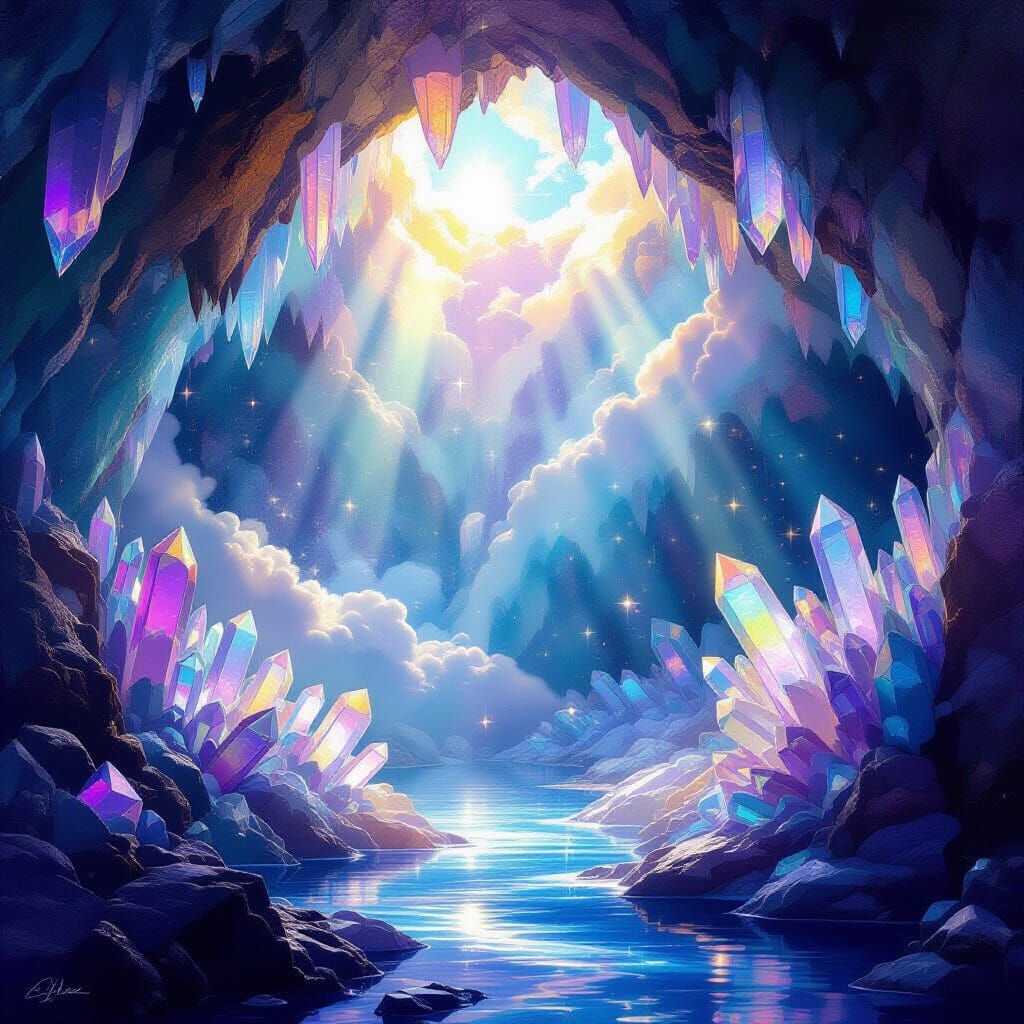 Crystal Cave Illuminated by Divine Sunshine Beams