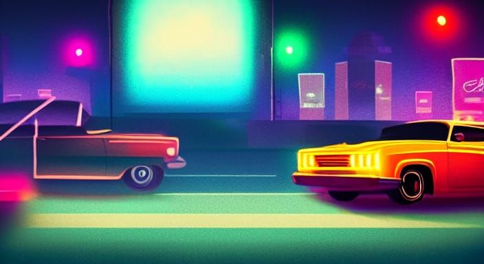Neon Car Party: A Cinematic Film Still
