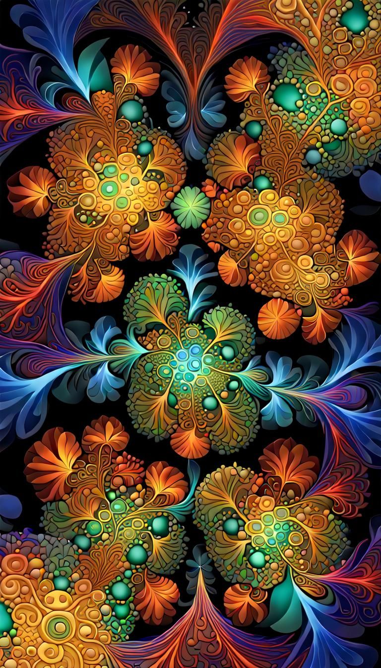 Vibrant Fractal Set in Psychedelic Acrylic Art