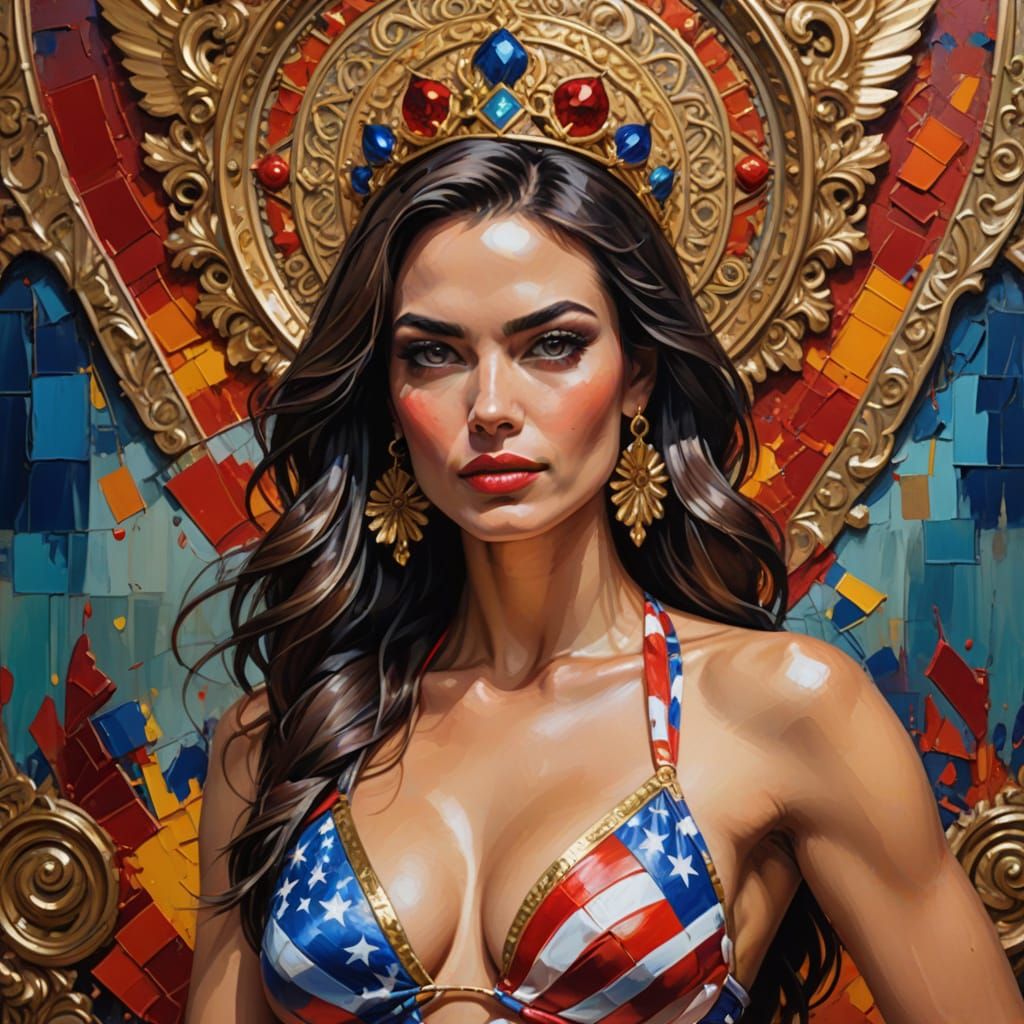 Regal Bikini Leader in Vibrant Oil Painting