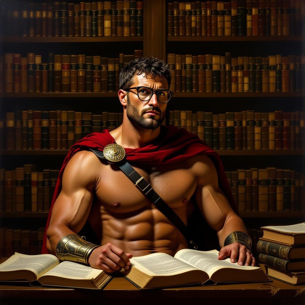 Gladiator in Library: Renaissance Painting with Richter Twis...