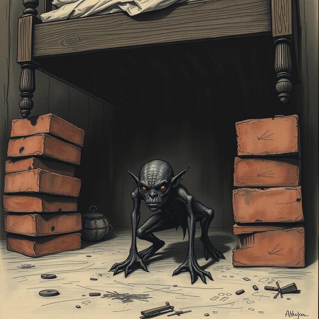 Sinister African Goblin Beneath Elevated Bed