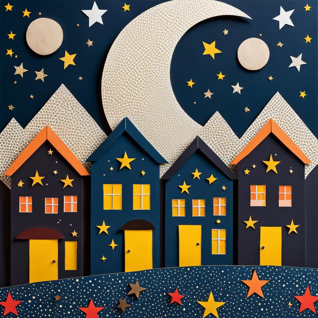 Retro Mixed Media Cardboard City Collage