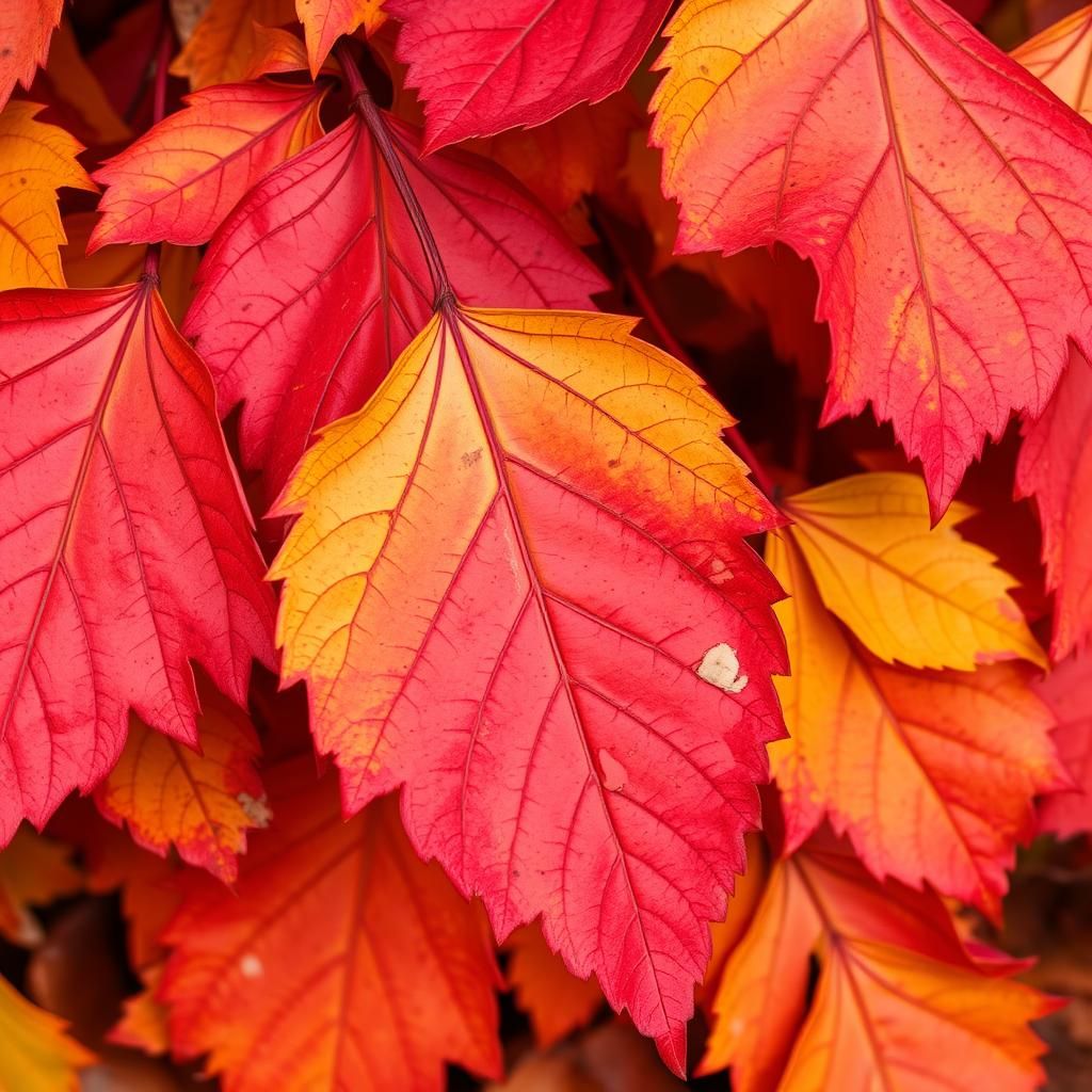 Detailed Close-Up of Colorful Autumn Falling Leaves