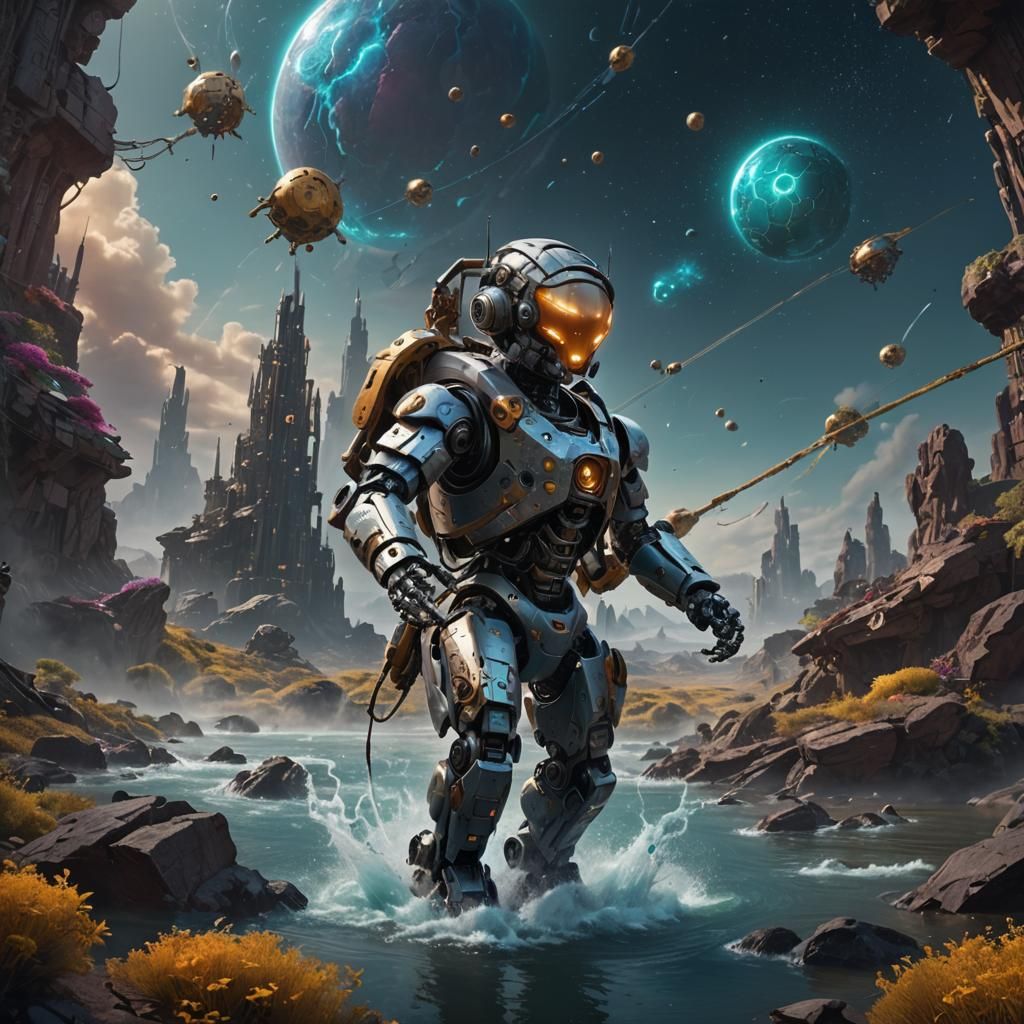 Detailed AI Robot Matte Painting