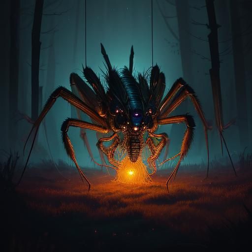 Dreamweaver Insect in Bioluminescent Web, as Detailed Matte ...