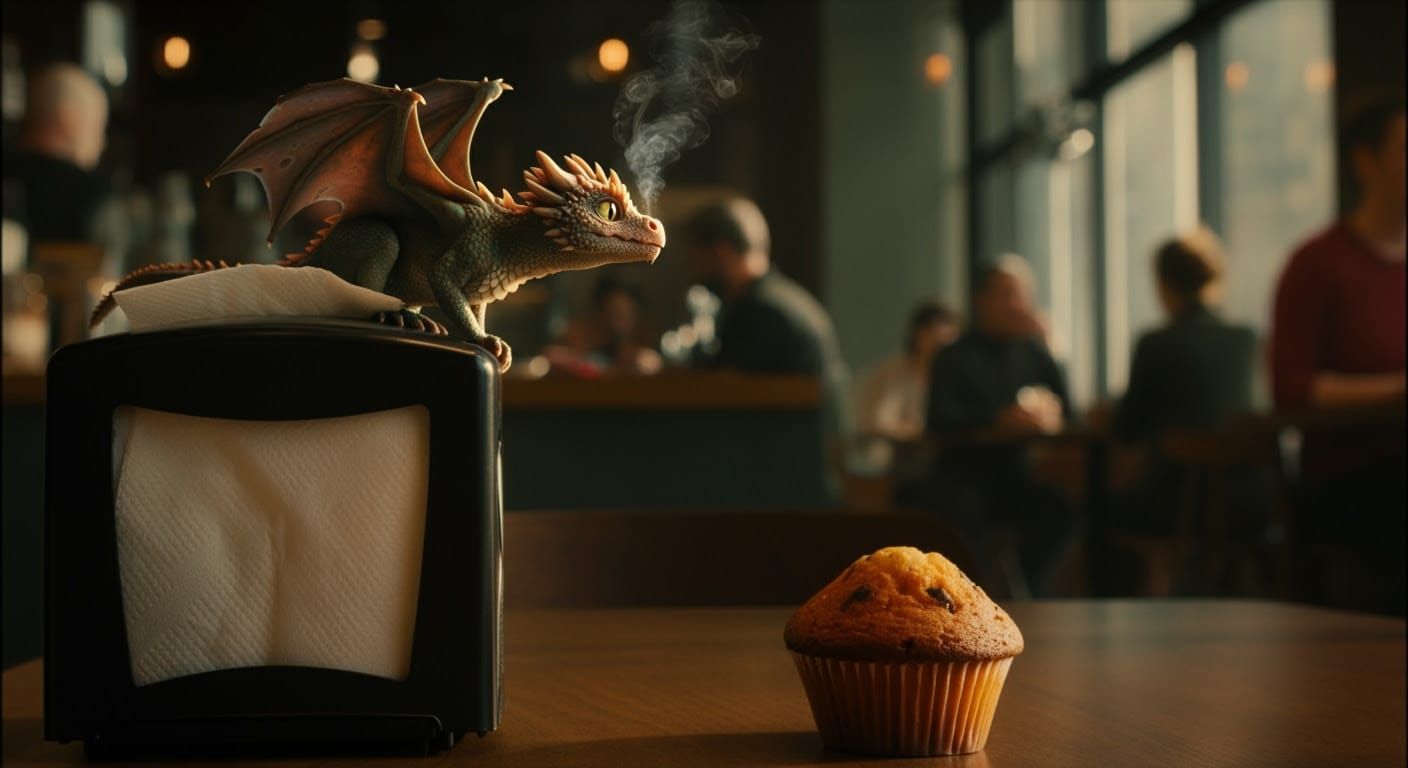 Tiny Dragons in a Cozy Modern Café Scene