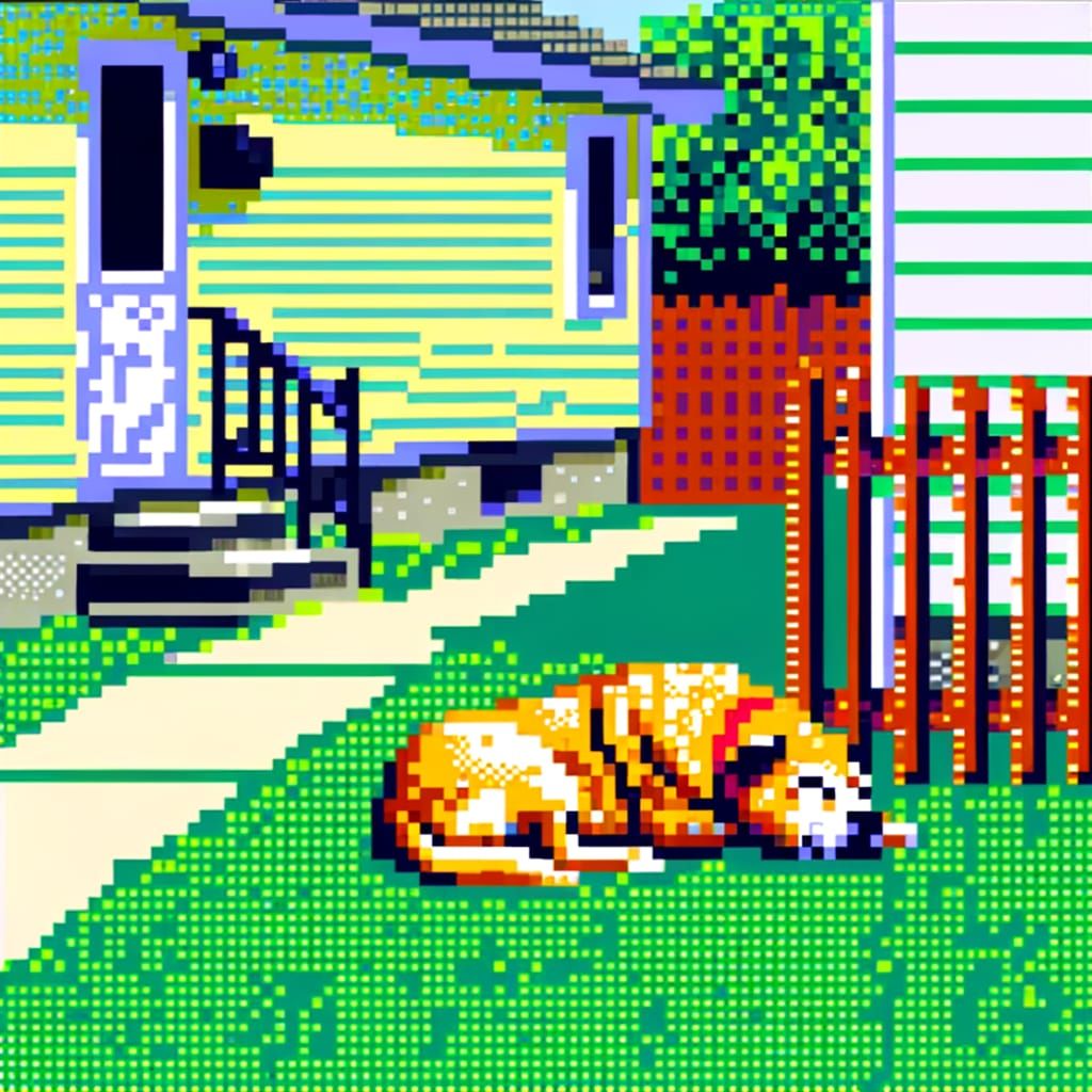Faithful 8-Bit Guard Dog Basks in Summer Sunlight