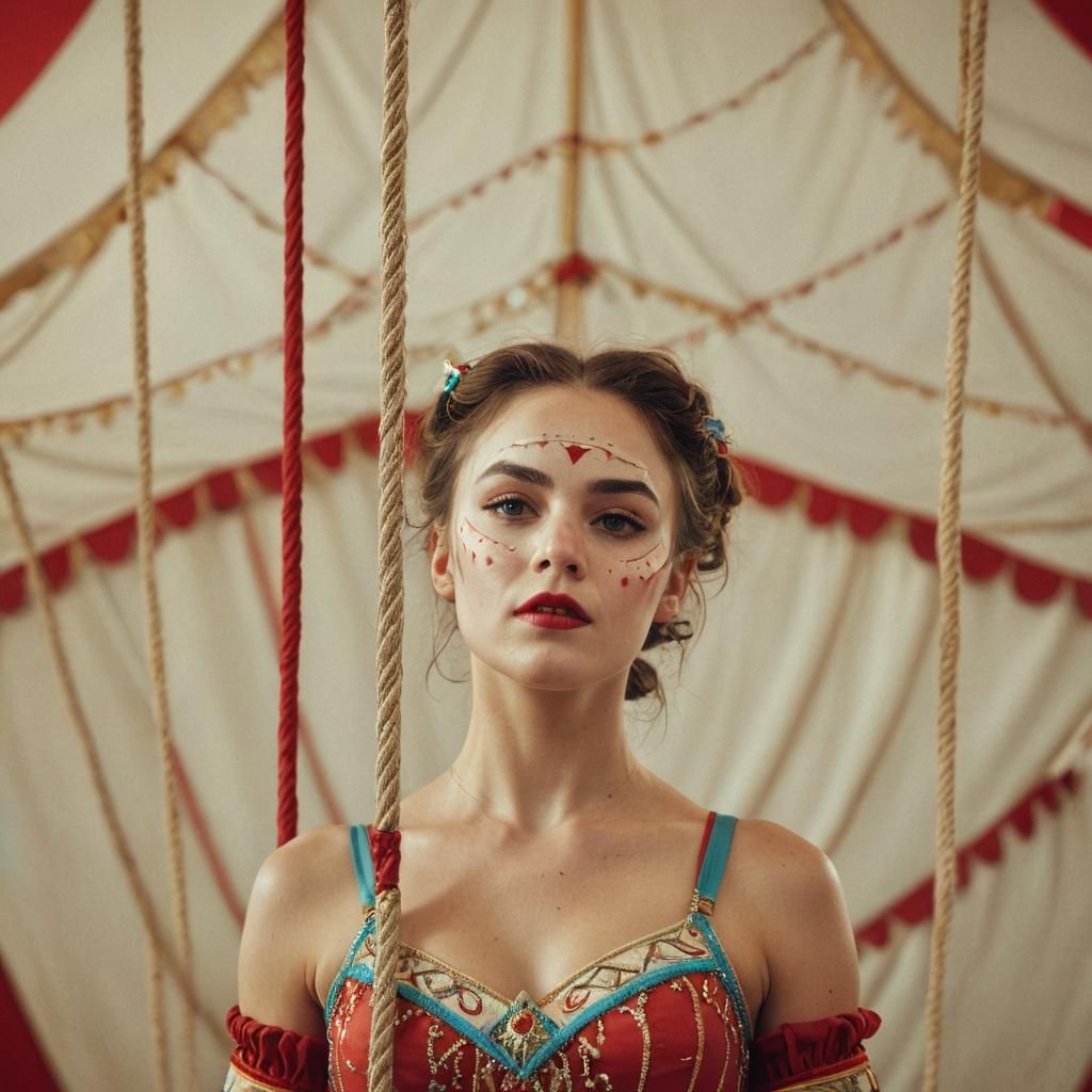 Woman on Tightrope in Circus Tent
