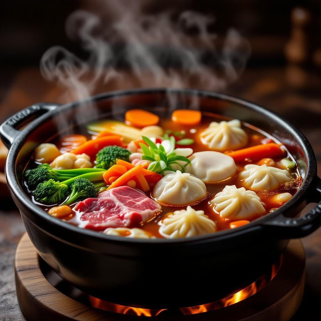 Appetizing Chinese Hot Pot with Vibrant Ingredients