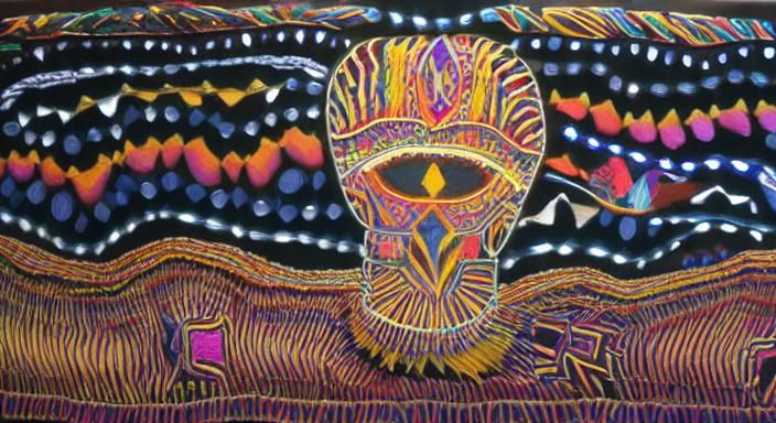 Mystical Figure in Yarn Painting Meadow