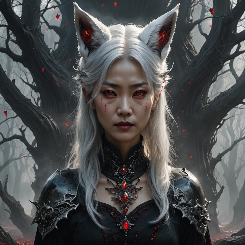Korean Vampire Queen with Fox Ears in Dark Fantasy