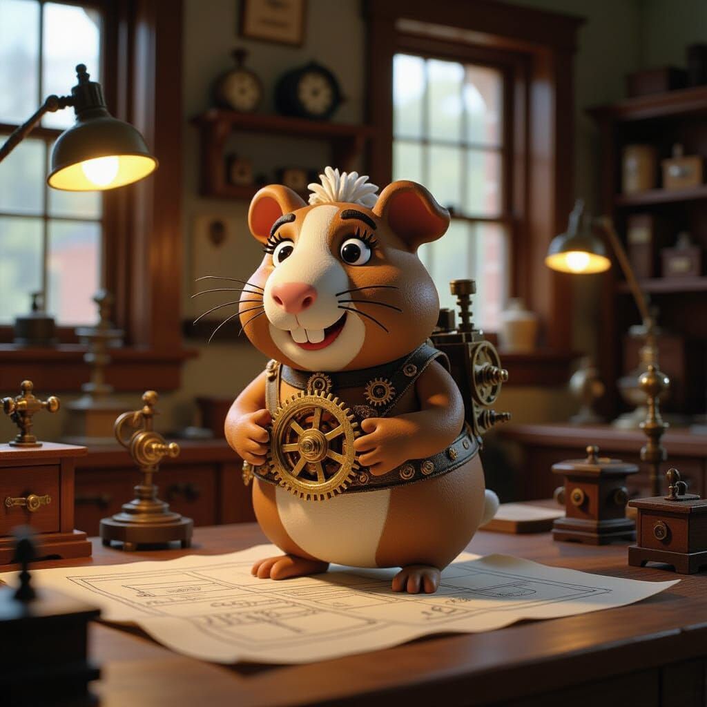 Clockwork Guinea Pig in Victorian Workshop