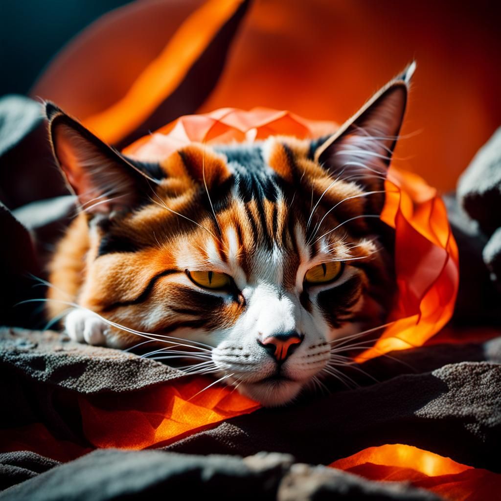 Cinematic Film Still of Cat Sleeping