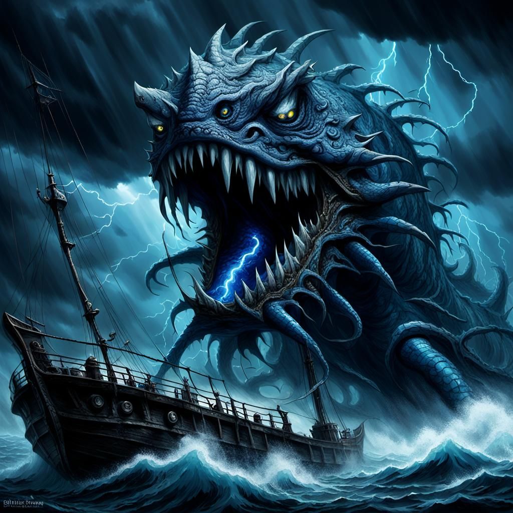 Ethereal Sea Monster in Awe-Inspiring Dark Fantasy