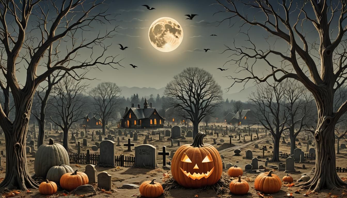 Detailed Landscape Carved on Halloween Pumpkin