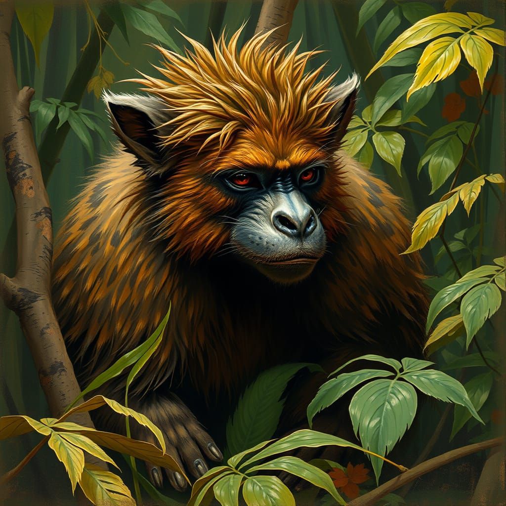 Macaque in Jungle, Painterly Style