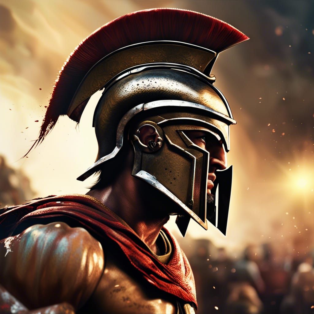 Hyperrealistic Spartan Warrior in Splash Art Style