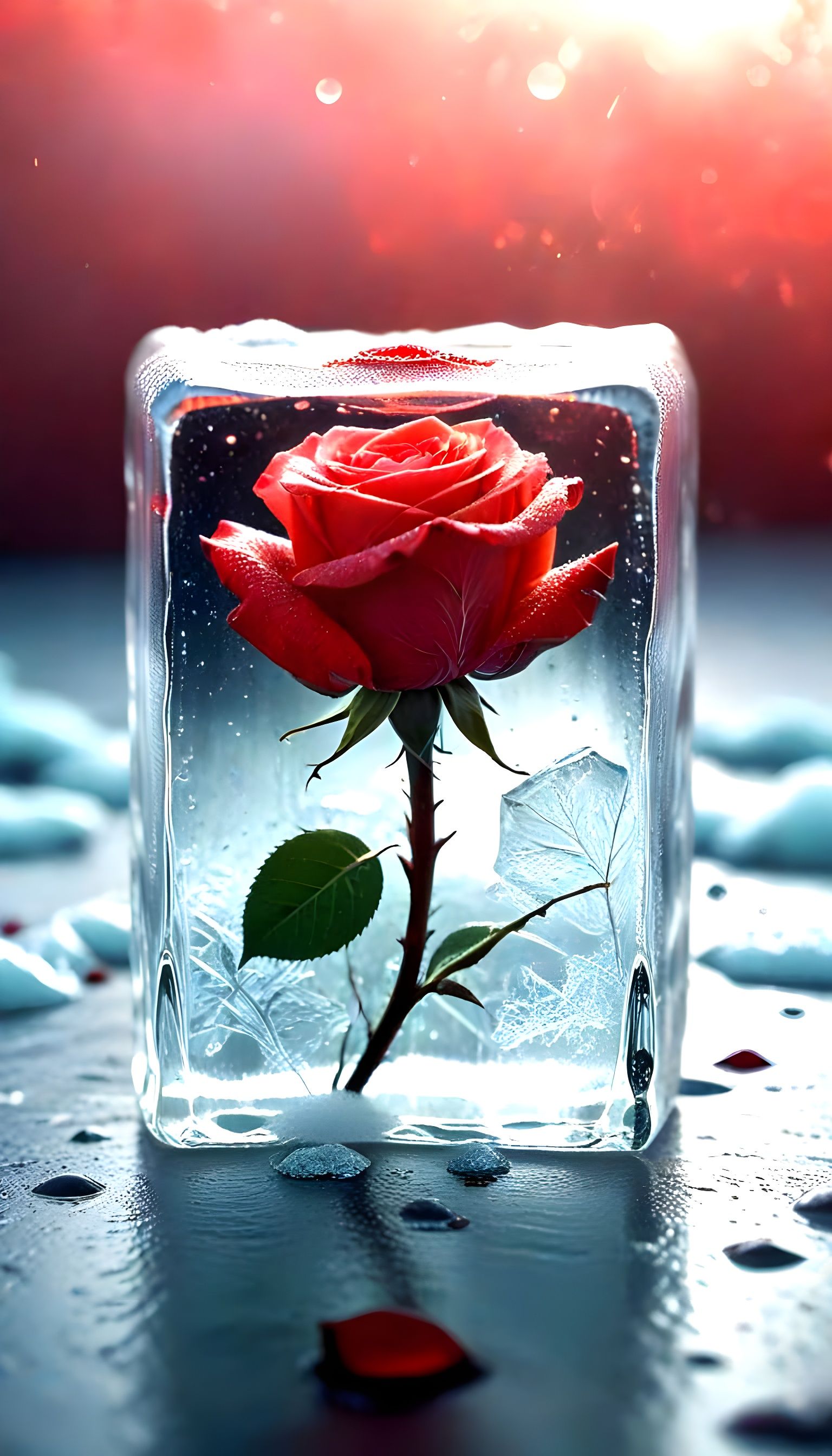 Rose Frozen in Crystal Ice, Ethereal Light