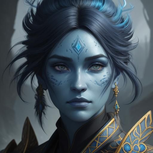 Blue-Skinned Woman Portrait in a Fauvist Style