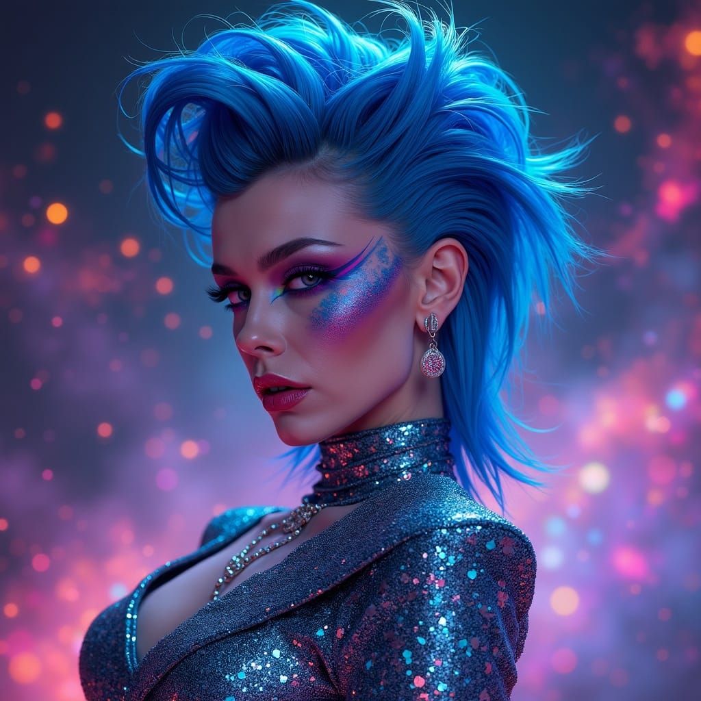 Glamorous Androgynous Woman with Electric Blue Hair