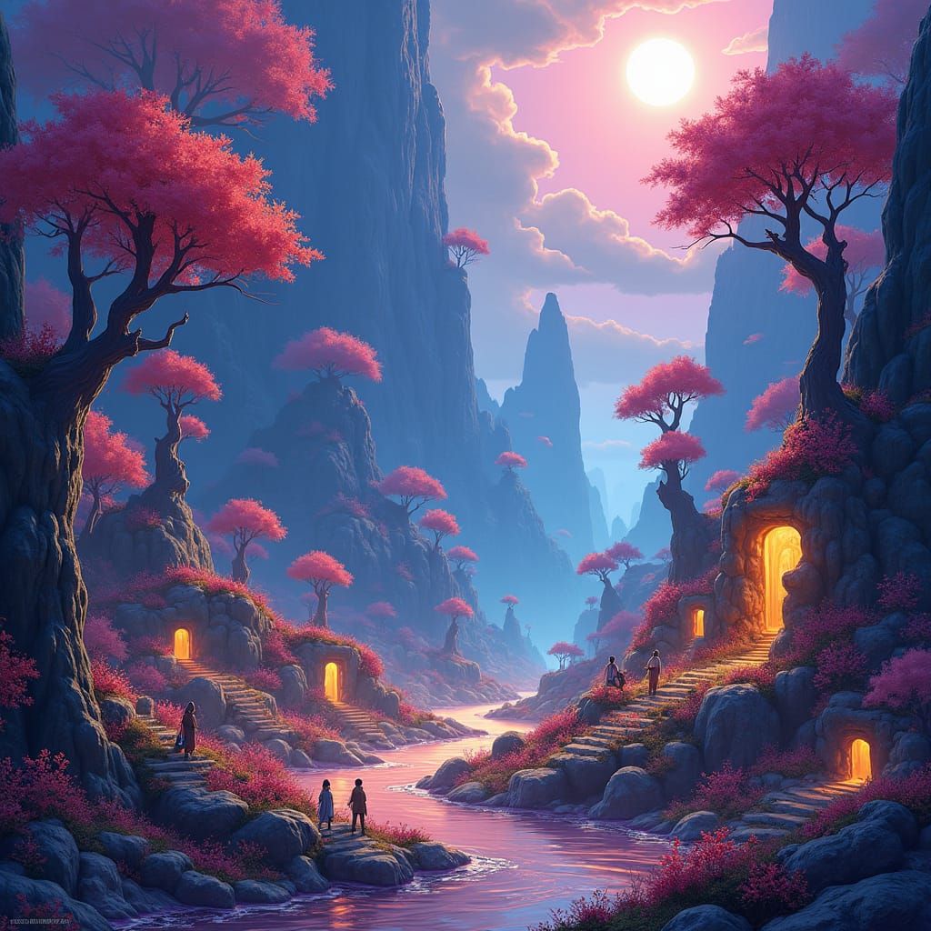 Detailed Fantasy Landscape with Miniature Characters