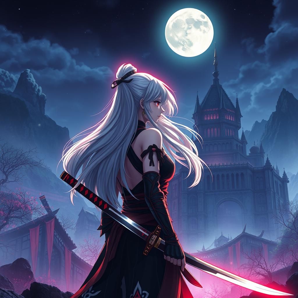 Cyberpunk Warrior with Katana in Neon Cityscape