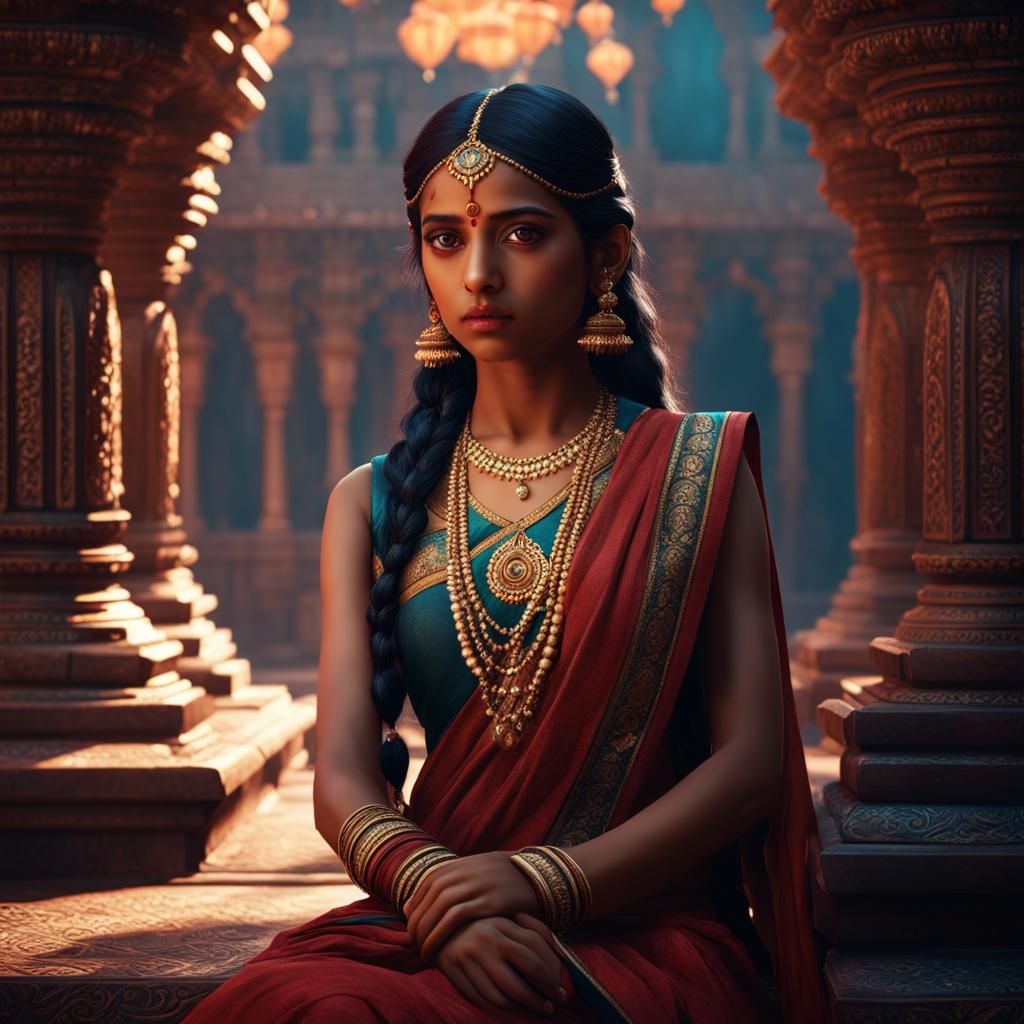 Sad Indian Girl: Detailed Matte Painting