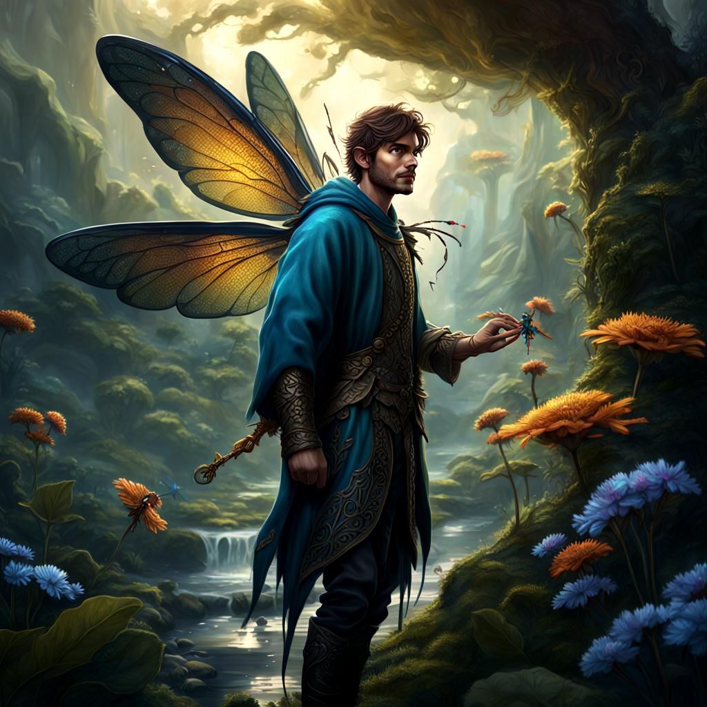 Male Fairy with Dragonfly Wings in Fantasy Art