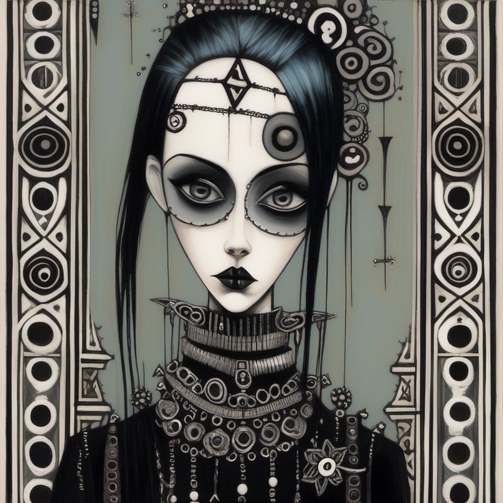 Goth Punk Woman in Art Brut Style