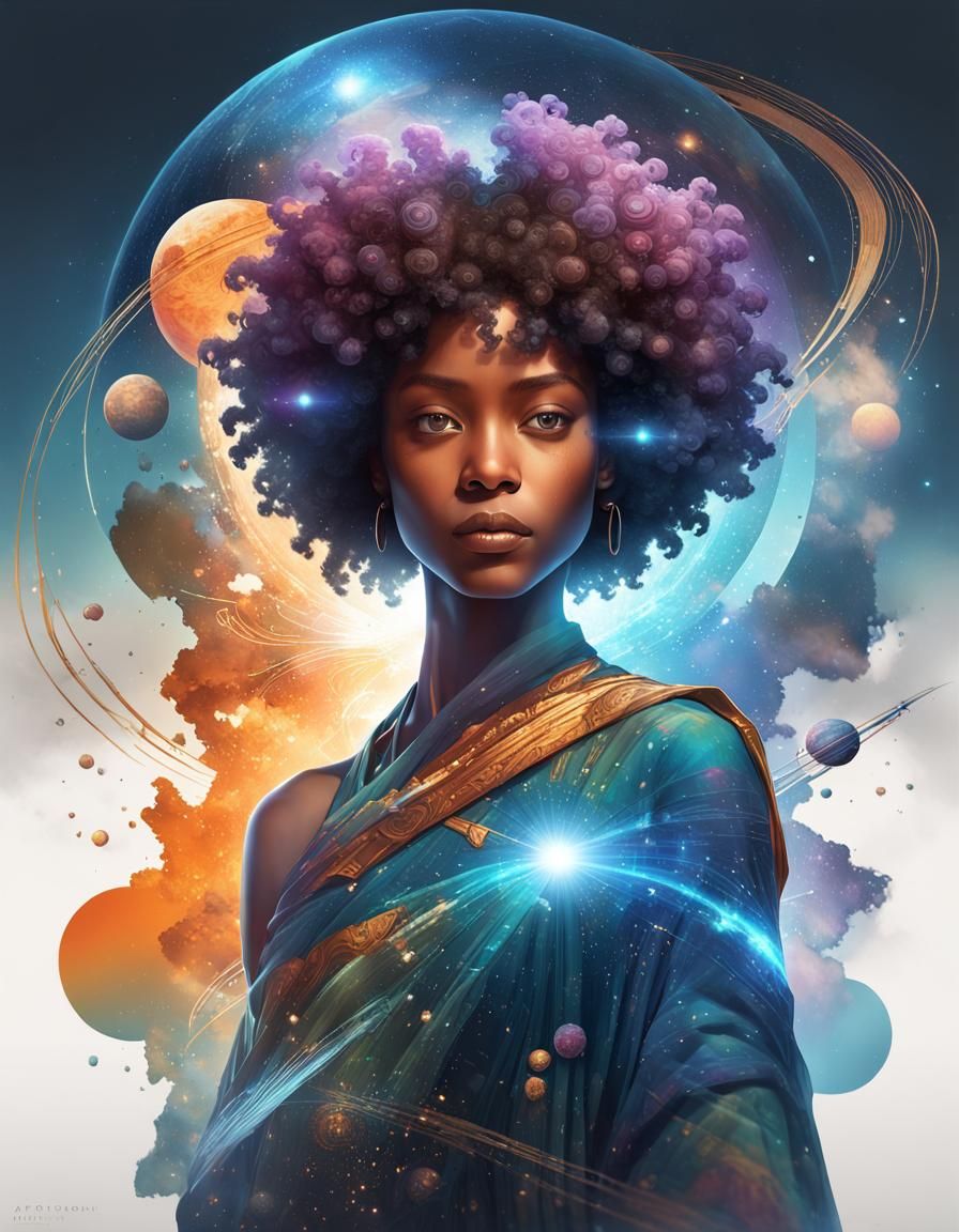 Afrocentric Astral Portrait in Double Exposure