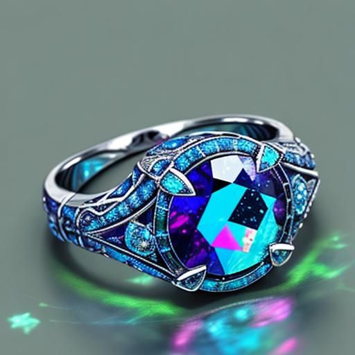 Cosmic Blue Ring in Vibrant Holographic Style