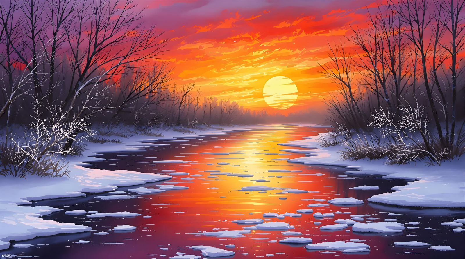 Serene Winter Sunset on a Frozen River