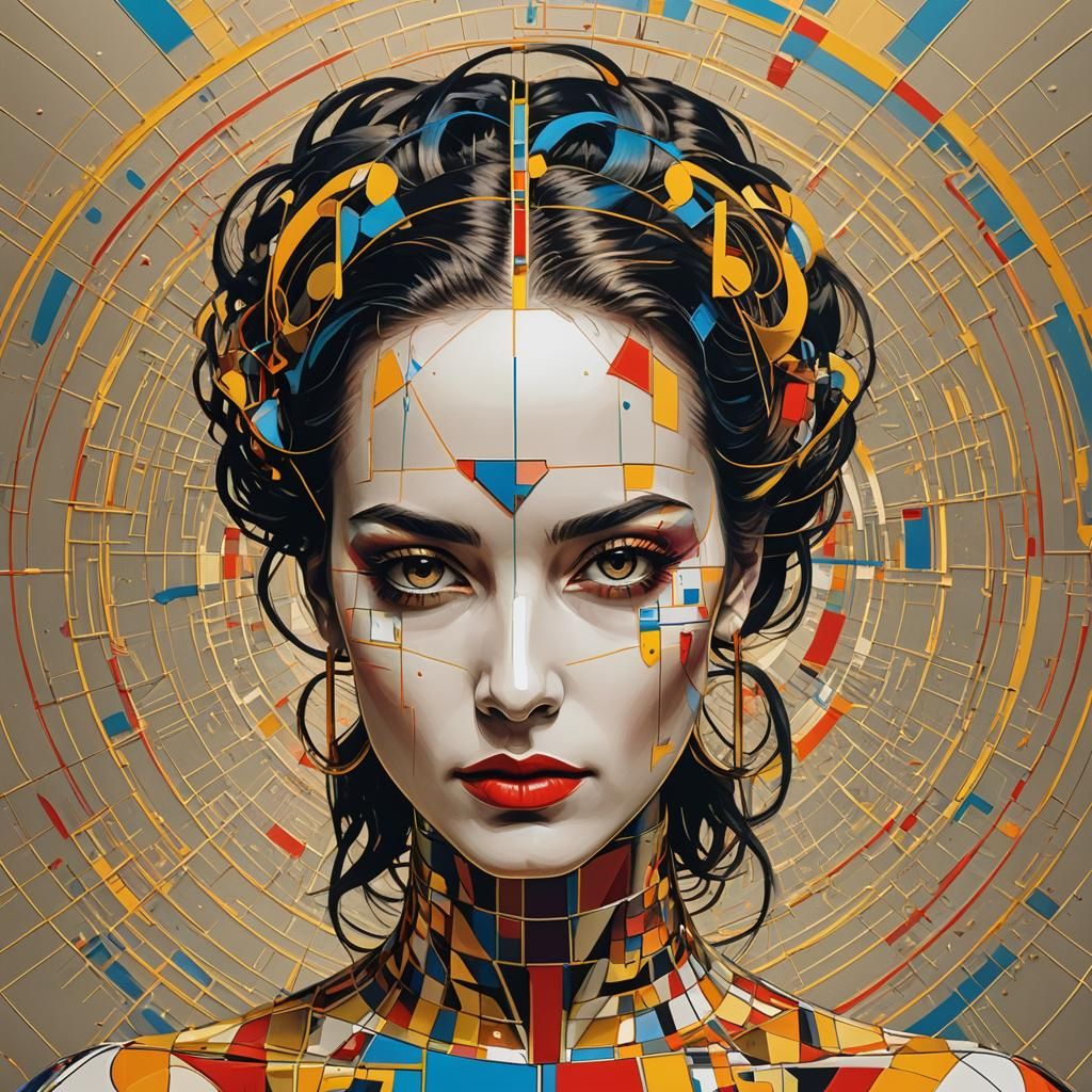 Pop Art Woman in Geometric Bauhaus Style