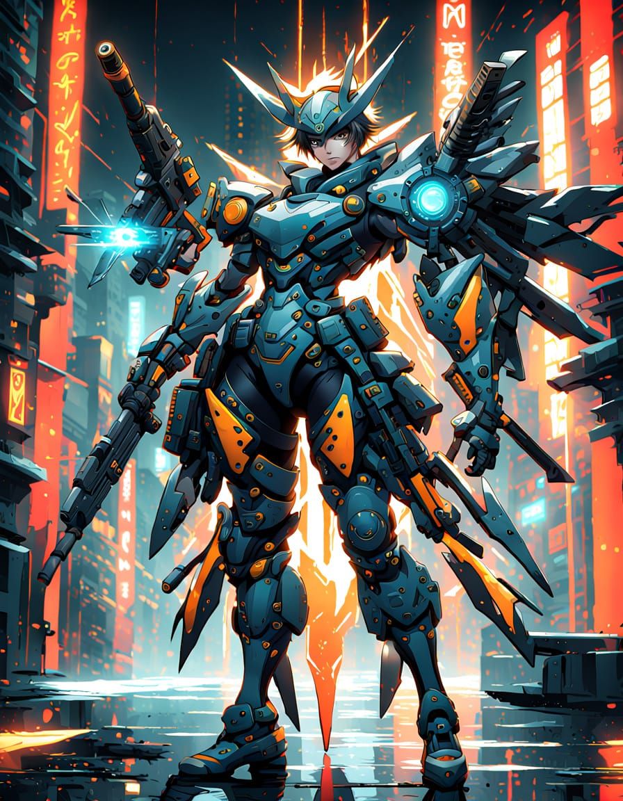 Anime Character Calibrates Glowing Ballistic Weapon