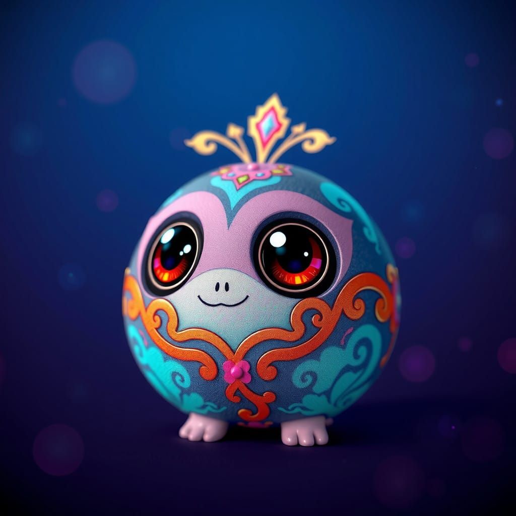 Whimsical Ball Mascot in Vibrant, Iridescent Colors