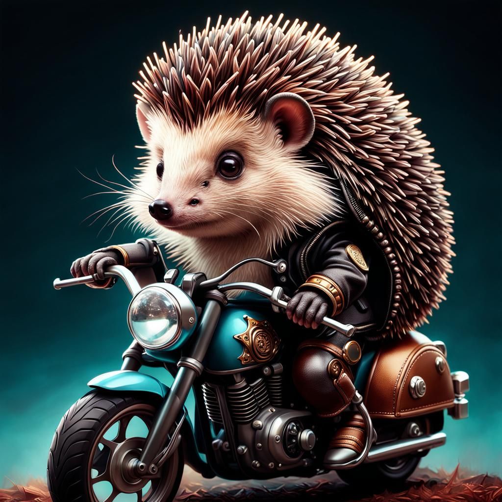 Hedgehog on Motorbike: Hyperdetailed 3D Digital Art
