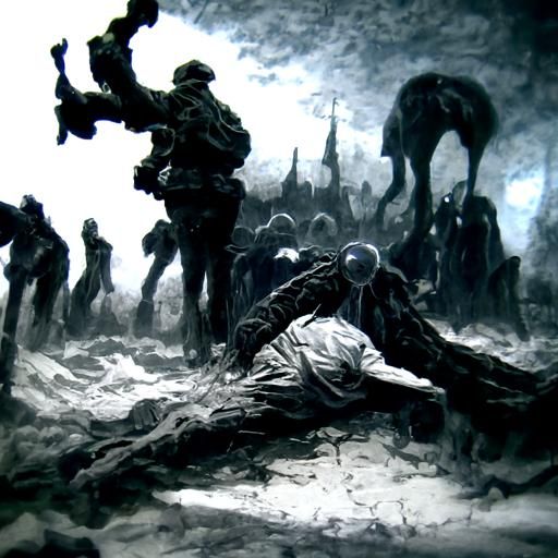 Horrific World War Scene in Engraving Style