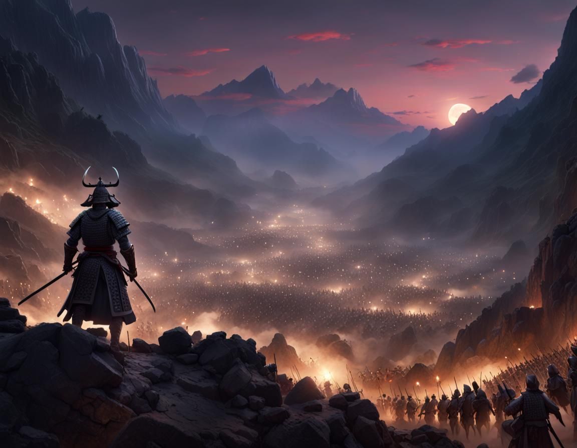 Samurai vs Medieval Army in Moonlit Valley