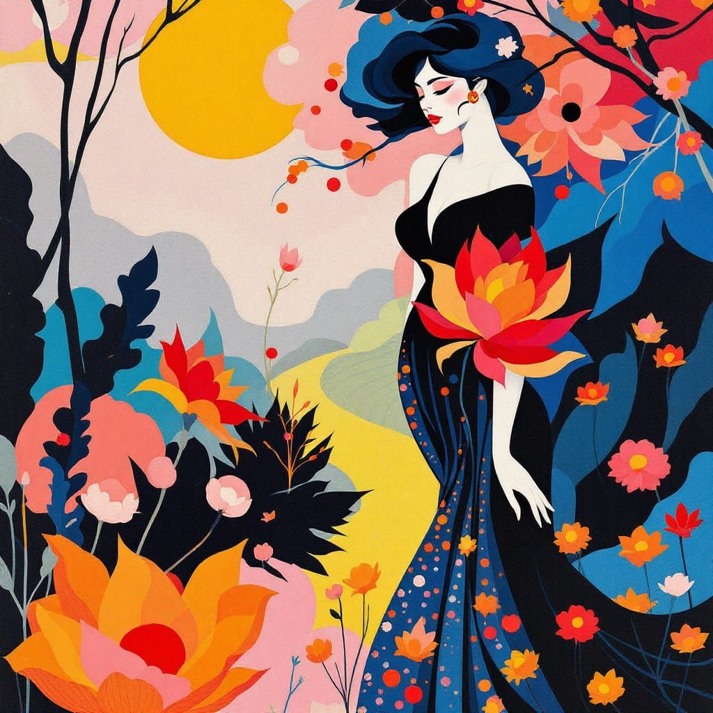 Fauvist Art Nouveau Portrait with Graphic Precision