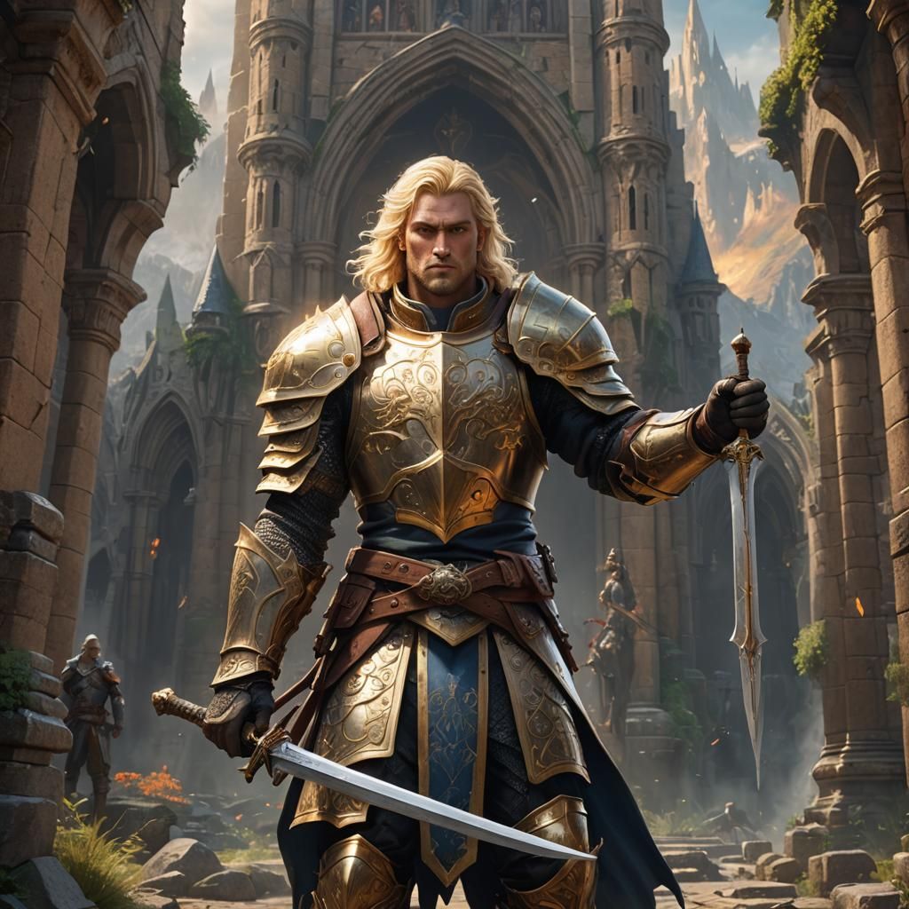 Blonde Paladin with Sword: Fantasy Concept Art
