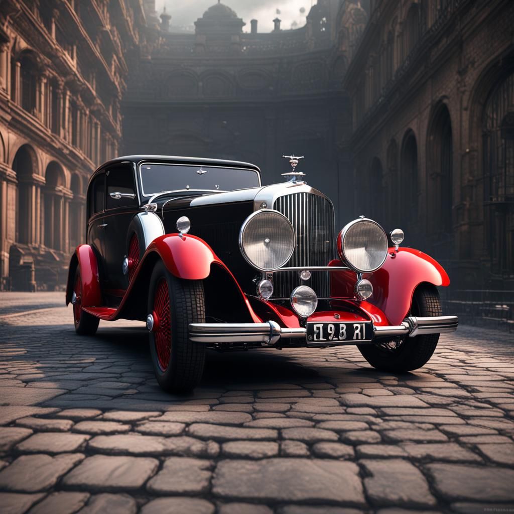 1932 Bentley With Red Wings: Detailed Matte Painting