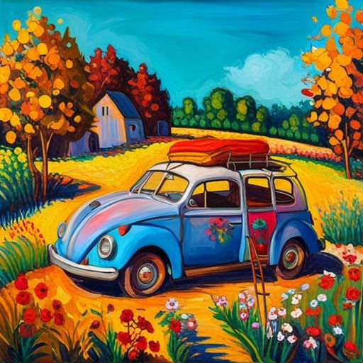 Hippy by Voltswagon, Neo-Impressionist Oil Painting