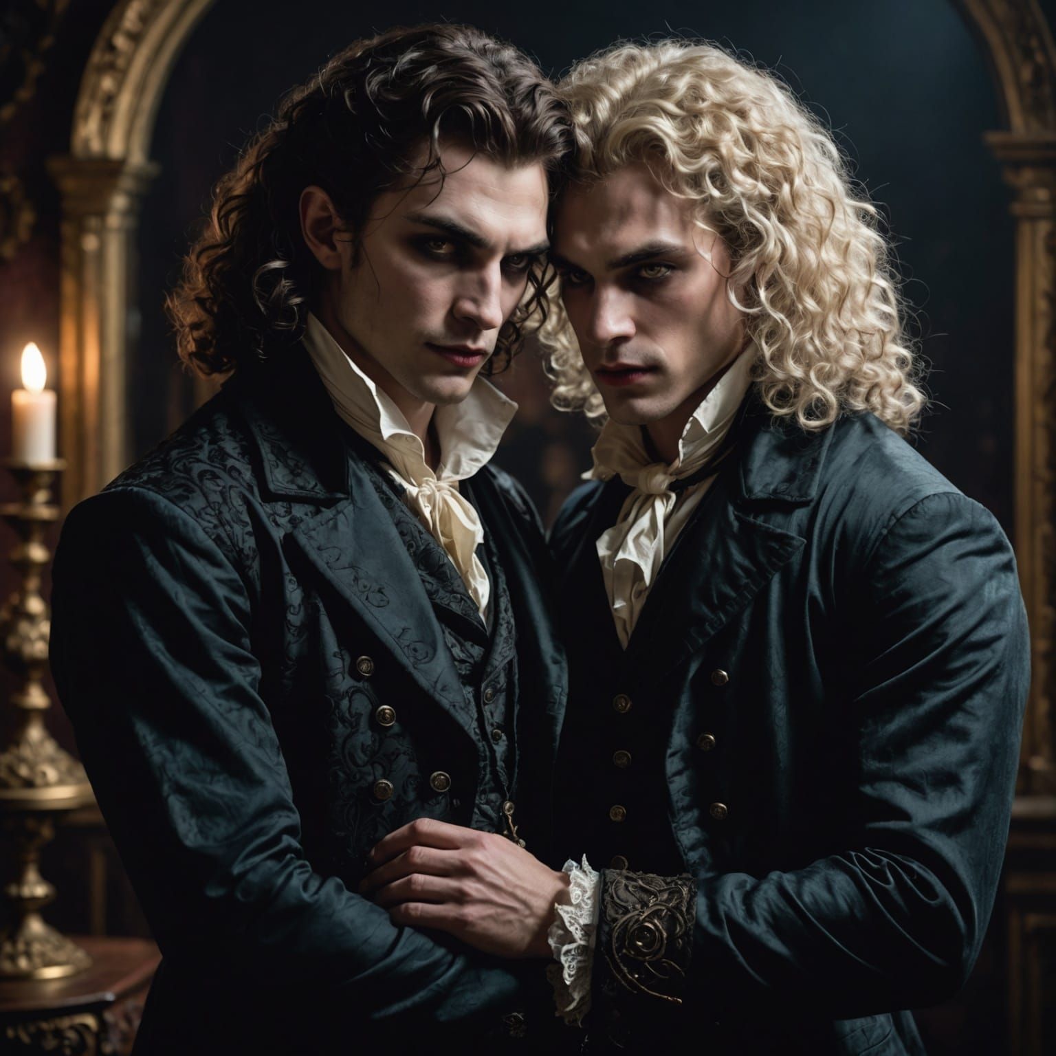 Vampire and Werewolf Embrace in Victorian Era