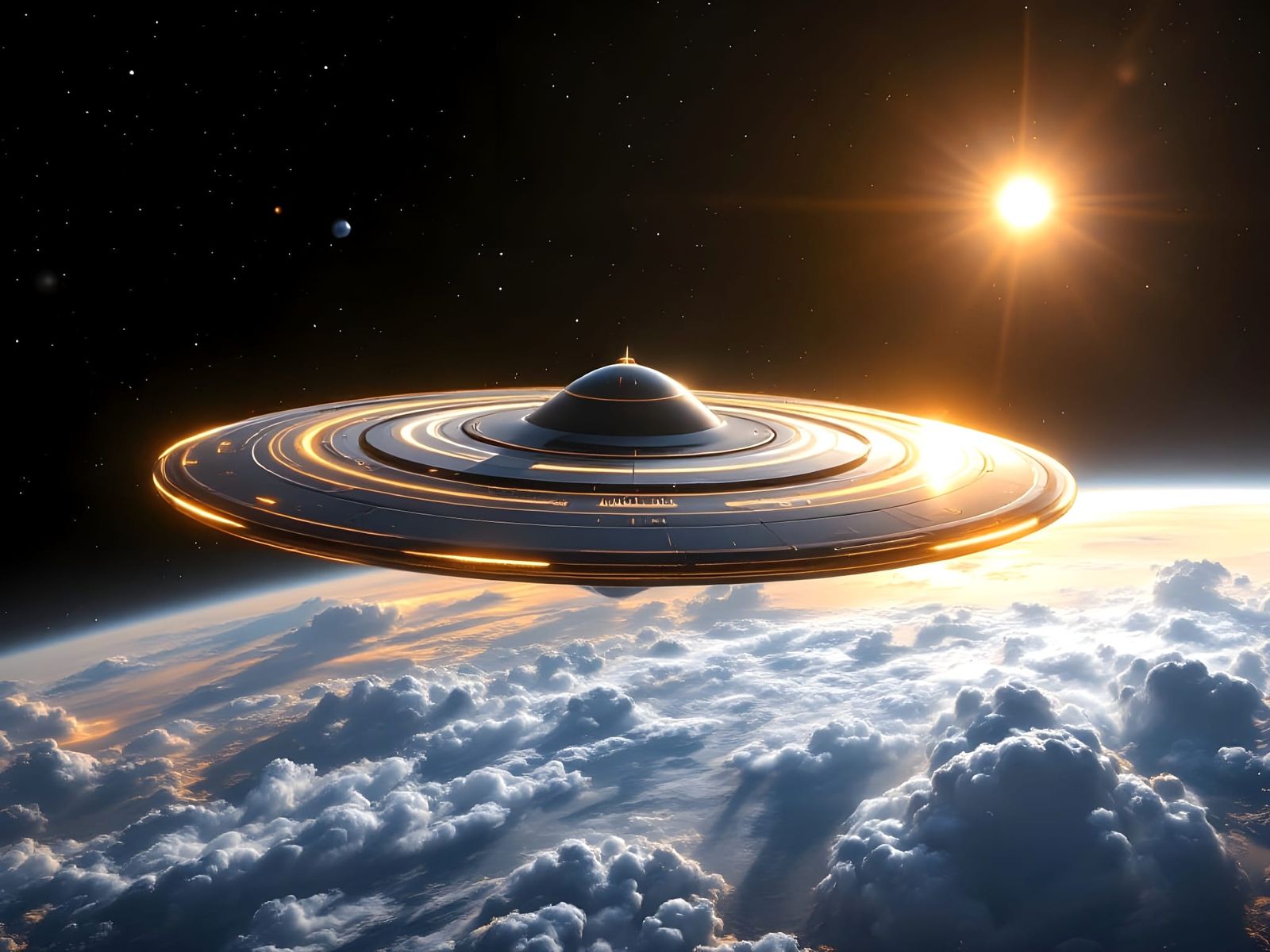 Luxurious Disc-Shaped Spaceship Illuminates Earth's Vibrant ...