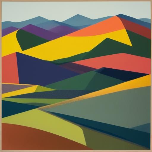 Geometric Landscape with Rolling Hills in Vibrant Colors