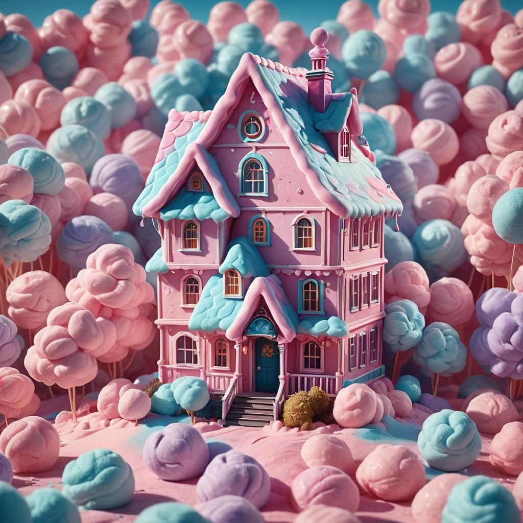 Colorful Cotton Candy House in Hyperrealistic Concept Art