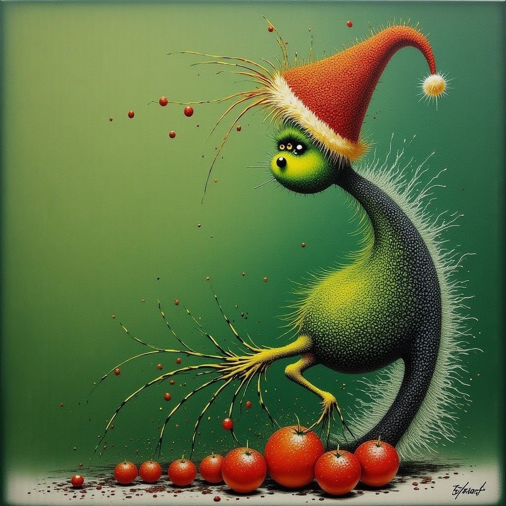 Whimsical Pointillism Christmas Tree with Curved Tip and Spi...