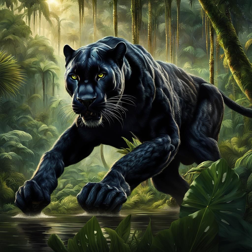 Black Panther in Amazon Rainforest: Digital Matte Painting