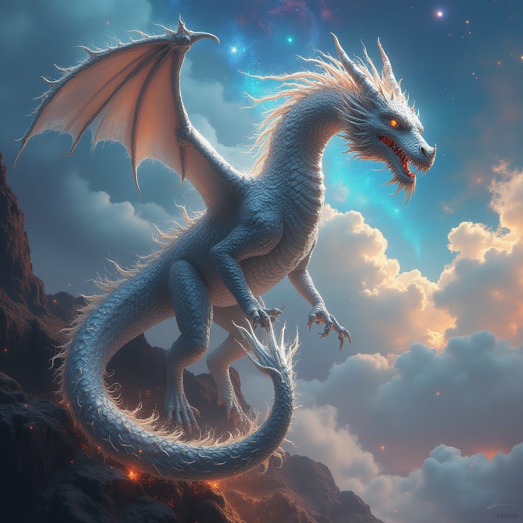Molten Silver Dragon Soars Through Cosmic Nebulae
